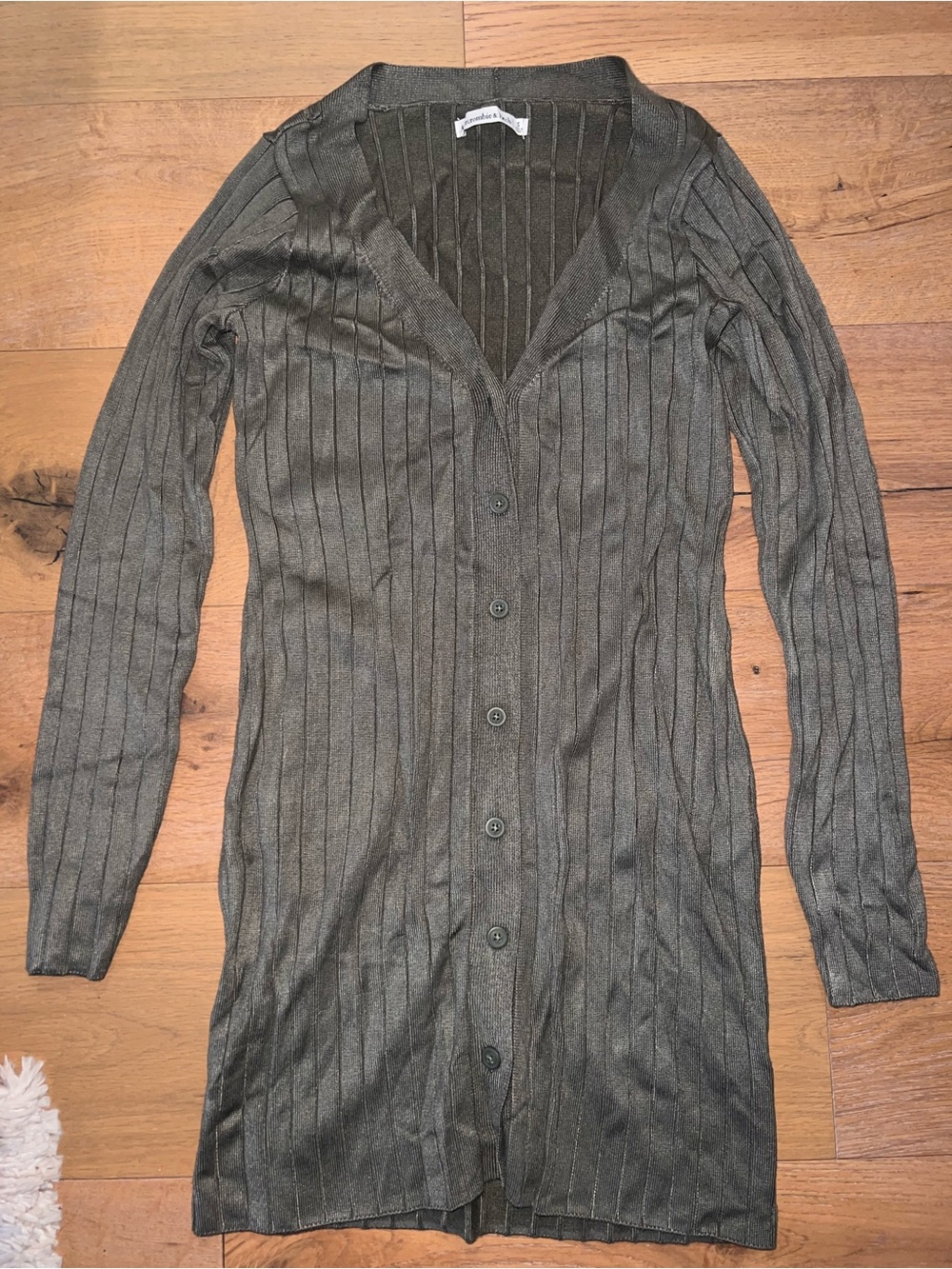 Abercrombie & Fitch Olive Ribbed Button Down Sweater Dress - Picture 3 of 5